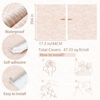 Guvana Pink Wallpaper Peel and Stick Modern Light Pink and White Wall Paper - color: Pink and White, size: 17.3" x 394"