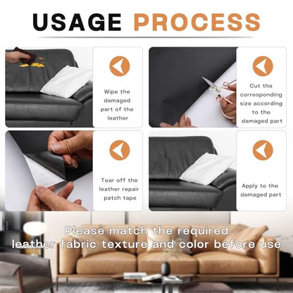 Leather Repair Patch, Self Adhesive Leather Repair Tape Kit Dark Gray - color: Dark Gray, size: Fine Grain 3 x 60 In