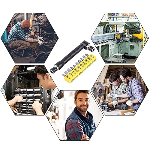 1/4 Inch Hex Socket Wrench Double Head with 10Pcs Various Angled Screwdriver Bits Hand Tool Set for Home, Garage