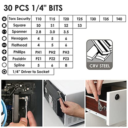 STREBITO Right Angle Screwdriver 32-Piece 1/4 Inch Mini Ratchet Set - color: 32 in 1