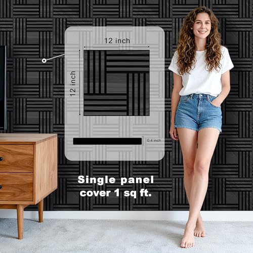 WoveN SounD Acoustic Wall Panels, Black Oak, 16 Pack, 12x12 in - color: Metre, Black Oak, 16 Pack
