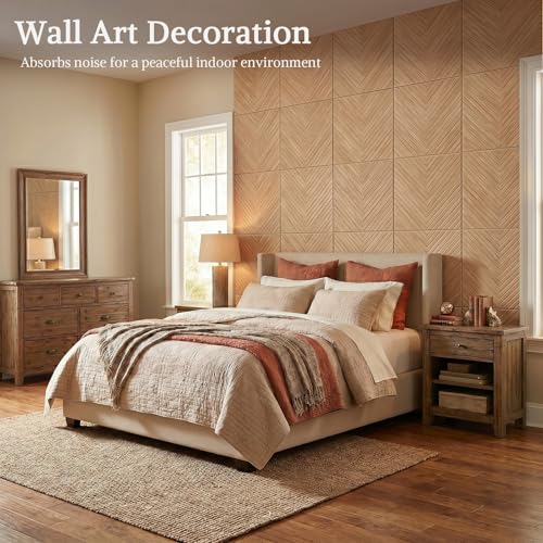 Acoustic Wall Panels, 6 Piece 23.62" X 23.62" Peel and Stick Wall Panels - color: Timber Vee Herringbone, size: 72 X 48 Inches