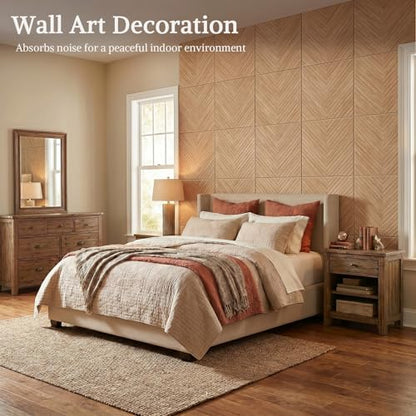 Acoustic Wall Panels, 6 Piece 23.62" X 23.62" Peel and Stick Wall Panels - color: Timber Vee Herringbone, size: 72 X 48 Inches