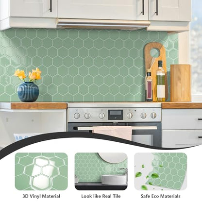 10-Sheet Hexagon Peel and Stick Kitchen Backsplash Tiles,Honeycomb Waterproof Self-Adhesive Wall Tile Stick on Backsplash for Kitchen,RV and Bathroom(Sage Green,12"×12") - color: Sage Green