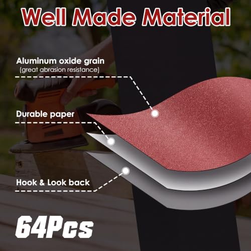 64 Pcs Mouse Sander Sandpaper Detail Sanding Pads,No Cut Line - style: no cut line