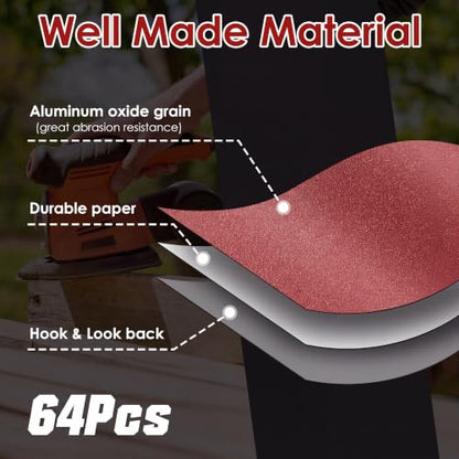 64 Pcs Mouse Sander Sandpaper Detail Sanding Pads,No Cut Line - style: no cut line