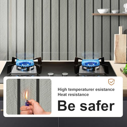 10pcs Wood Grain Grille Peel and Stick Waterproof Wall Panels,Heat-Resistant Backsplash Tile, 23.6"x11.8" PVC Foam Wall Sticker for Kitchen,Living Rooms, Bedrooms TV Walls(Not Real Tile,Grey)