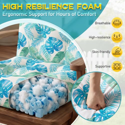 Patio Chair Cushions High Back 44"x22"x4" Thick (Blue Monstera) - color: Blue Monstera