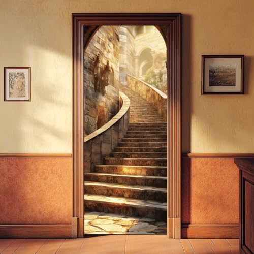 arricraft 2 Pcs Self-Adhesive Door Stickers, 31.5"x78.7" Stone Steps Pattern Door Murals Stickers PVC Removable Wallpaper Decoration for Bedrooms Living Room - style: Stone Steps