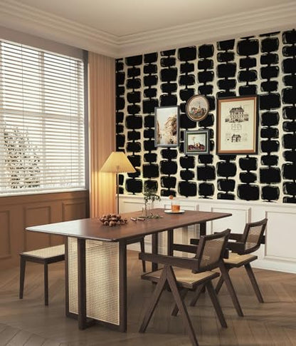 Safiyya 17.3"x197" Peel and Stick Wallpaper Black and Cream White Contact Paper Mid Century Modern Abstract Geometric Wall Paper Self Adhesive Removable Wallpaper for Bathroom and Bedroom Vinyl - color: Black and Cream White, size: 17.3" x 197"