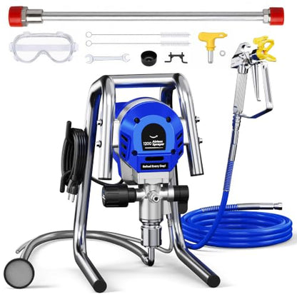 1200W Airless Paint Sprayer, 3300PSI High Efficiency Electric Paint Sprayer with Extension Rod, Thinning-Free Stand Airless Sprayer for Home Exterior and Interior, Garage, Deck, Furniture