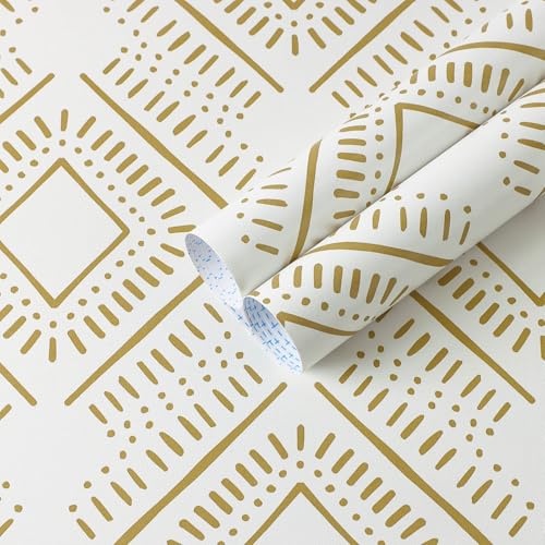 Heroad Peel and Stick Wallpaper Boho Wallpaper Beige Orange Geometric Striped Boho Contact Paper Removable Wall Paper Self-Adhesive for Bedroom Cabinets Decoration Thicken Vinyl 17.3" x 78.7" - color: Orange, size: 17.3" x 78.7"