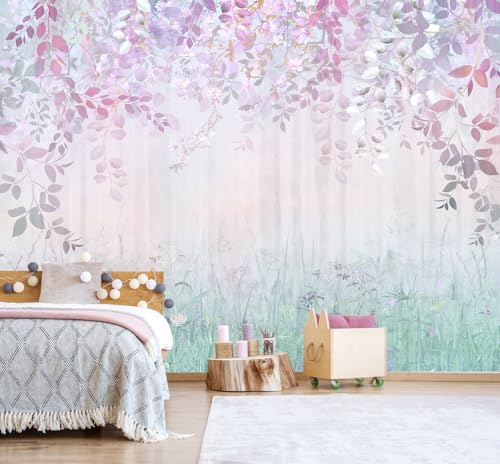 Jdayda Hazy Pink Leaves and Greenery Peel and Stick Wallpaper - color: MURAL-310, size: 129" x 96"