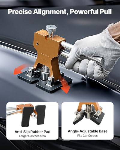 VEVOR Dent Puller Kit, 61 PCS Paintless Dent Removal Kit with Golden Lifter, Slide Hammer T-Bar, Glue Gun, Auto Body Hail Damage Repair Remover Tools for Car Refrigerator Large Small Door Ding Repair - size: 61PCS