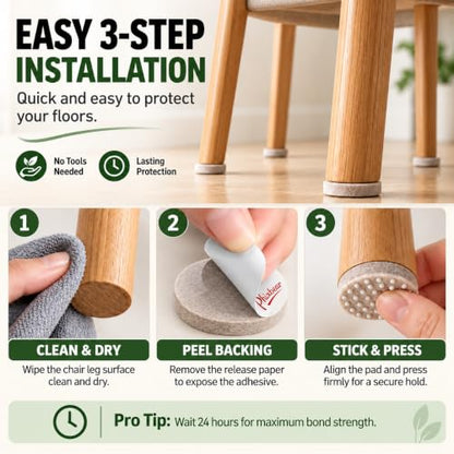 PHIXBEAR 60Pcs Chair Leg Floor Protectors with Silicone Dots, 1" Felt Pads