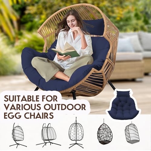 Outdoor Hanging Egg Chair Cushion Replacement, Thicken Egg Chair Cushion Waterproof Basket Eggs Chairs Cushion with Headrest Pillow, U-Shaped Cushions for Hanging Eggs Chairs Swing (Blue) - color: Blue