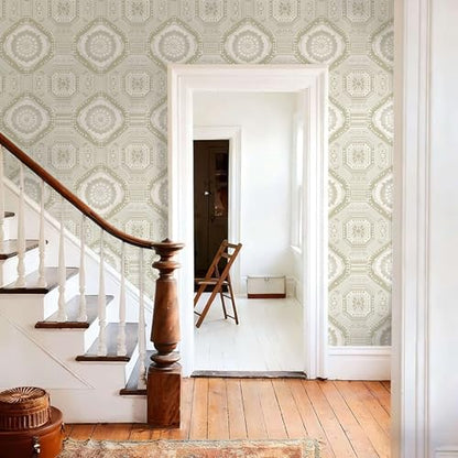 Moroccan Geometric Peel and Stick Wallpaper, Boho Tile Pattern Wallpaper - color: ML-M047, size: 17.7" x 118"