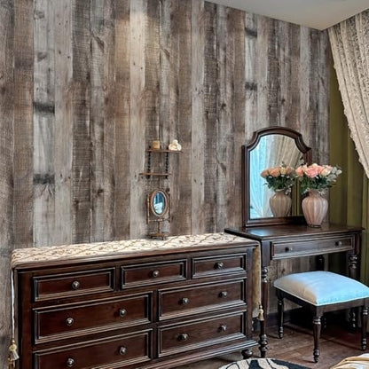 Livebor Gray Shiplap Peel and Stick Wallpaper Wood Wallpaper 17.7”x 236.2” - color: Dark Gray, size: 17.7" x 236.2"
