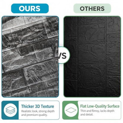 3D Wall Panels Peel and Stick Faux Foam Brick Wallpaper Covering - color: Rock Black, size: 20 Pcs