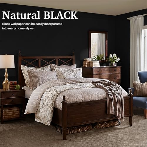 Dimoon 17.7''x78.7'' Peel and Stick Wallpaper Black Contact Paper for New Environmentally Friendly Materials Thickening Upgrade Embossed Renter Friendly Wall Paper Modern Vinyl Wrap Countertop Bedroom - color: Black, size: 17.7" x 78.7"