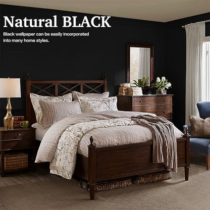 Dimoon 17.7''x78.7'' Peel and Stick Wallpaper Black Contact Paper for New Environmentally Friendly Materials Thickening Upgrade Embossed Renter Friendly Wall Paper Modern Vinyl Wrap Countertop Bedroom - color: Black, size: 17.7" x 78.7"