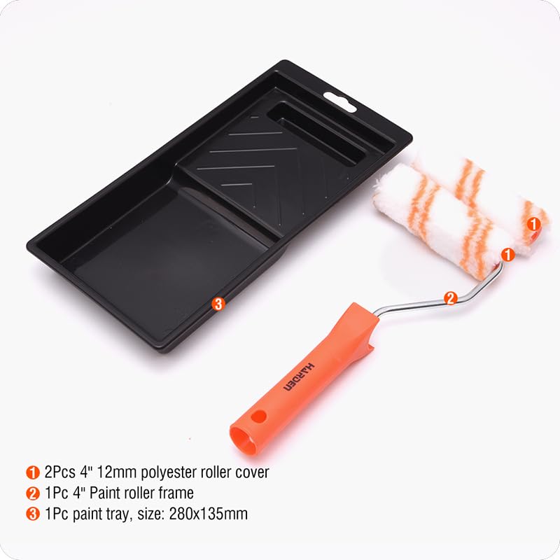 Edward Tools 4 Inch Paint Roller Set – Mini Roller Kit with 2 Polyester Covers, Frame & Paint Tray – Smooth & Semi-Smooth Surfaces