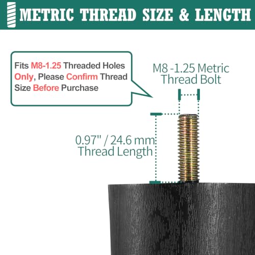 4pcs Plastic Furniture Legs 3" with T-Nuts, M8-1.25 Thread Bolt - size: 3 Inch, M8-1.25 Metric Thread Bolts