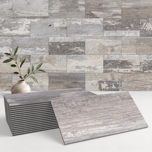 StyloVue 100 Pieces Peel and Stick Backsplash for Kitchen, 3" x 6" PVC Subway Tile Upgraded Distressed Wood Backsplash Stick on Tile Elevate Kitchen, Bathroom, Fireplace,RV - color: Distressed Wood