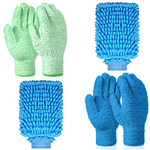 Potchen 6 Pcs Microfiber Dusting Mitt Glove for Plant - color: Blue, Green