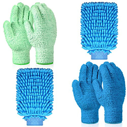 Potchen 6 Pcs Microfiber Dusting Mitt Glove for Plant - color: Blue, Green