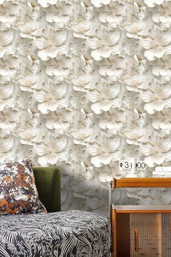 Peel and Stick Wallpaper Gray Yellow Gradient Floral Accent - color: Cream&Light yellow, size: 17.7" x 118"