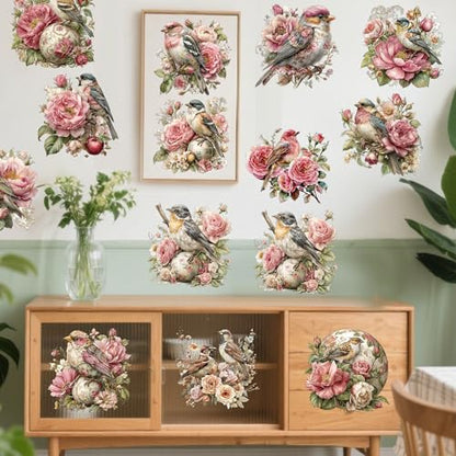 16 Pcs Vintage Floral Rub-On Transfers for Furniture & Crafts, 6 x 6 Inch - style: Vintage Rose Birds