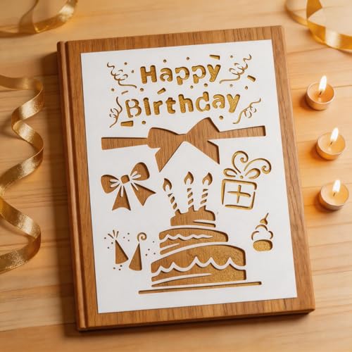 TIAMECH A4 Reusable Happy Birthday Cake Stencil for Painting - color: Happy Birthday Cake