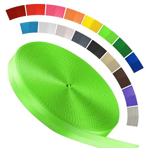Polyester Webbing Strap 16+Colors – 1"&1.5"&1.9" – 16.5 25 33 55 Yards Heavy Duty Webbing Roll, Flat Webbing Strap for Indoor&Outdoor Gear, DIY Crafting, Repairing - color: Bright green, size: 1"-16.5 yards