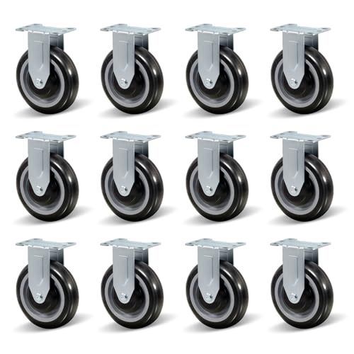 5" Caster Wheels, Heavy Duty Industrial Casters, Polyurethane Shopping Cart Wheels Replacement for Cart, Each Rigid Caster Loads 350lbs (12 Rigid) - style: 12 Rigid