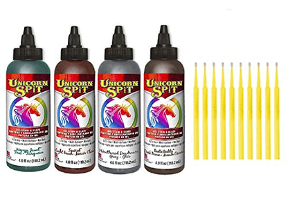 Unicorn SPiT Gel and Glaze Stain Fall 2017 Collection: 4, 4oz. Bottles with 10 Trebbies Detail Sticks (Navajo Jewel, Squirrel, Weathered Daydream, Rustic Reality)