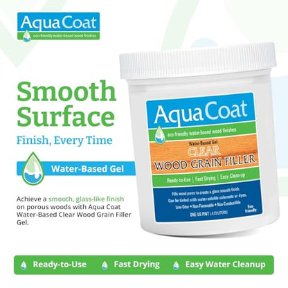 Aqua Coat Water Based Wood Finishing Bundle - Clear Wood Grain Filler Gel, Clear Instrument Lacquer Satin Topcoat, DIY, Low Odor, Fast Drying, Extreme Clarity, Water Cleanup
