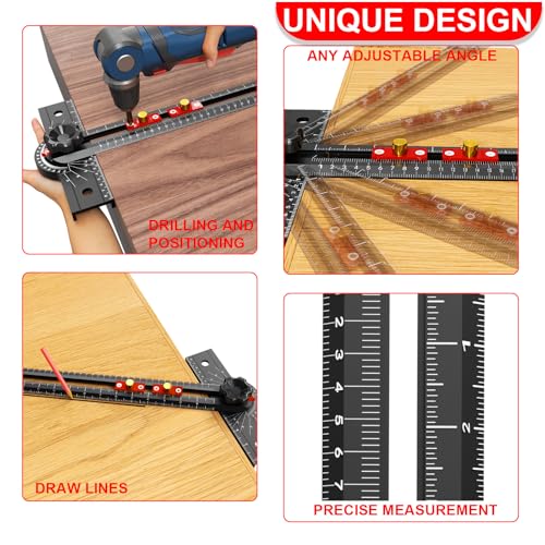 29 Inch Woodworking T Square Ruler, Aluminum Alloy, Adjustable Angle 15-165° Measurement Tool, Precision Drilling Positioning Guide for Carpentry, Drafting, Contractor, Scribe Crafting, Drywall - color: 29.3in black