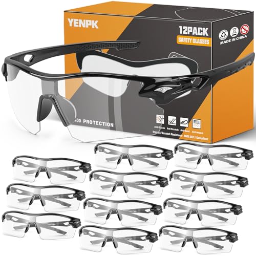 12 Pack Safety Glasses for Men, ANSI Z87.1 & UV Protective Eyewear - color: Clear