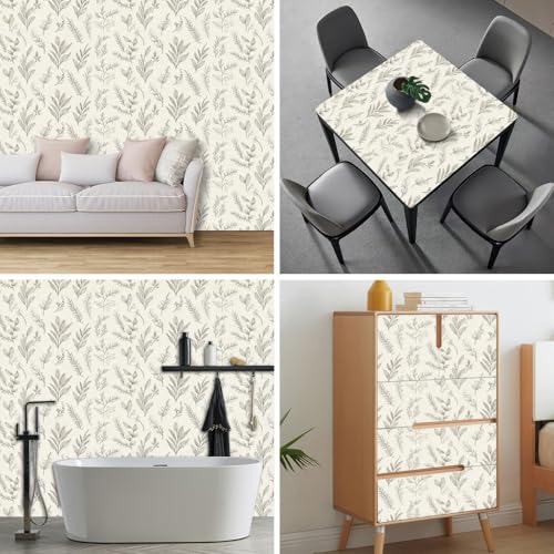 HOMETITUTE Neutral Line Art Peel Stick Wallpaper 118.1x17.7 Inch Vinyl - color: Botanical Line Art