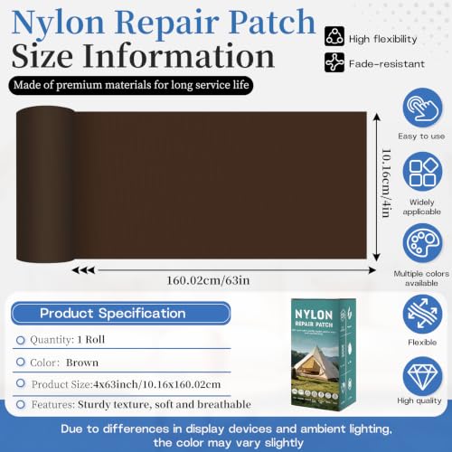 Nylon Tent Repair Tape, Self-Adhesive Fabric Patch Kit Brown - color: Brown