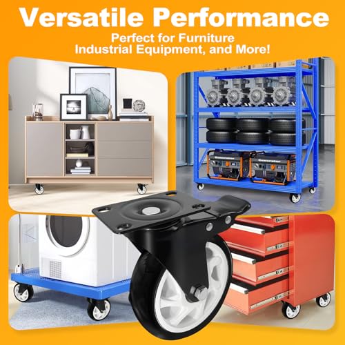5" Heavy Duty Caster Wheel with Brake, Swivel Casters Set of 4 - color: Black, size: 5 IN