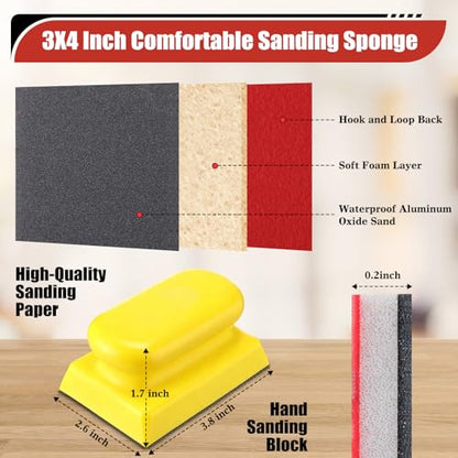 32Pcs Sanding Sponge Kit with Sanding Block, 180-3000 Grit Sandpaper