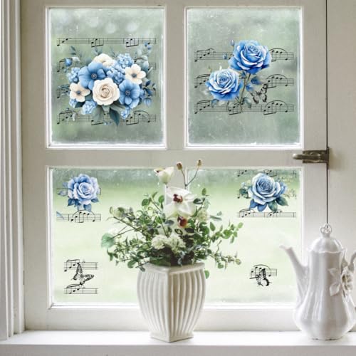 Peacoblue Flowers Music Notes Rub On Transfers for Furniture 6"x12" - style: Blue Flowers and Music Notation