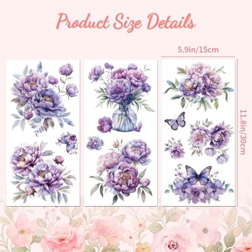 Peacoblue Purple Peonies Rub On Transfers for Furniture Craft 6"x12" - style: Purple Peonies Flowers
