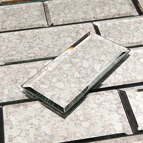 Lovdeco Peel and Stick Antique Beveled Mirror Tile Subway Mirror Glass Backsplash 3x6 Inch for Kitchen Bathroom Wall (40 Pcs, 5 SQ.FT.) - color: Antique Mirror, size: 3x6 Inch