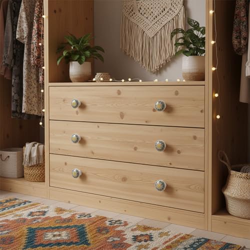 HUAMULAN Ceramic Knobs Boho Cabinet Pulls Drawer Door Handles 15 Pack - color: Dark Grey Floral