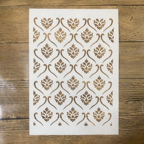 TIAMECH A4 Reusable Damask Floral Stencil for Painting - color: Damask Floral