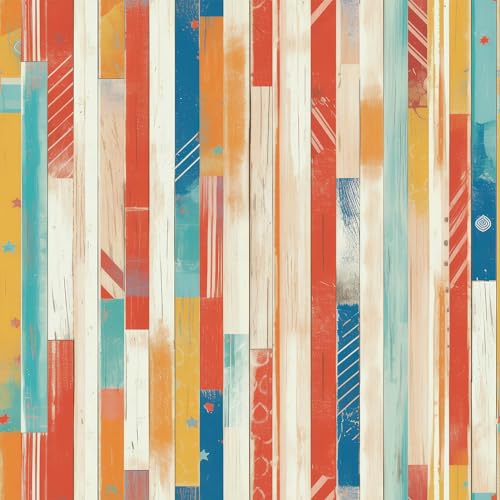 FLFK Vintage Wallpaper Peel and Stick Colorful Weathered Shiplap Renter Friendly Wallpaper for Bedroom Shelf Cabinet Drawers Countertops 16" x 64" - color: Beige Red, size: 16" x 64"