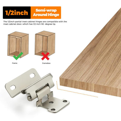 Ravinte Satin Nickel Semi-Overlay 1/2 inch Self-Closing Hinges, 50 Pack - color: Satin Nickel
